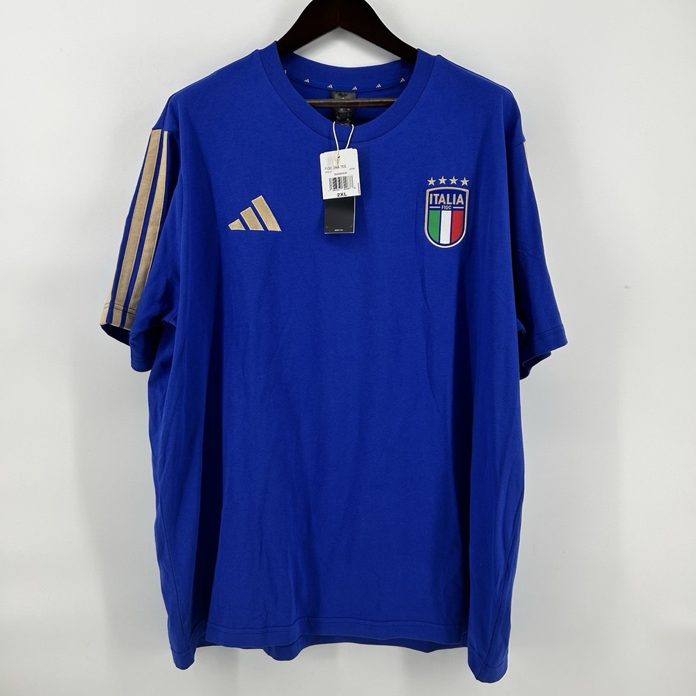 Adidas FIGC DNA Italy Soccer T Shirt Mens 2XL Royal Blue Azzurri Football NWT